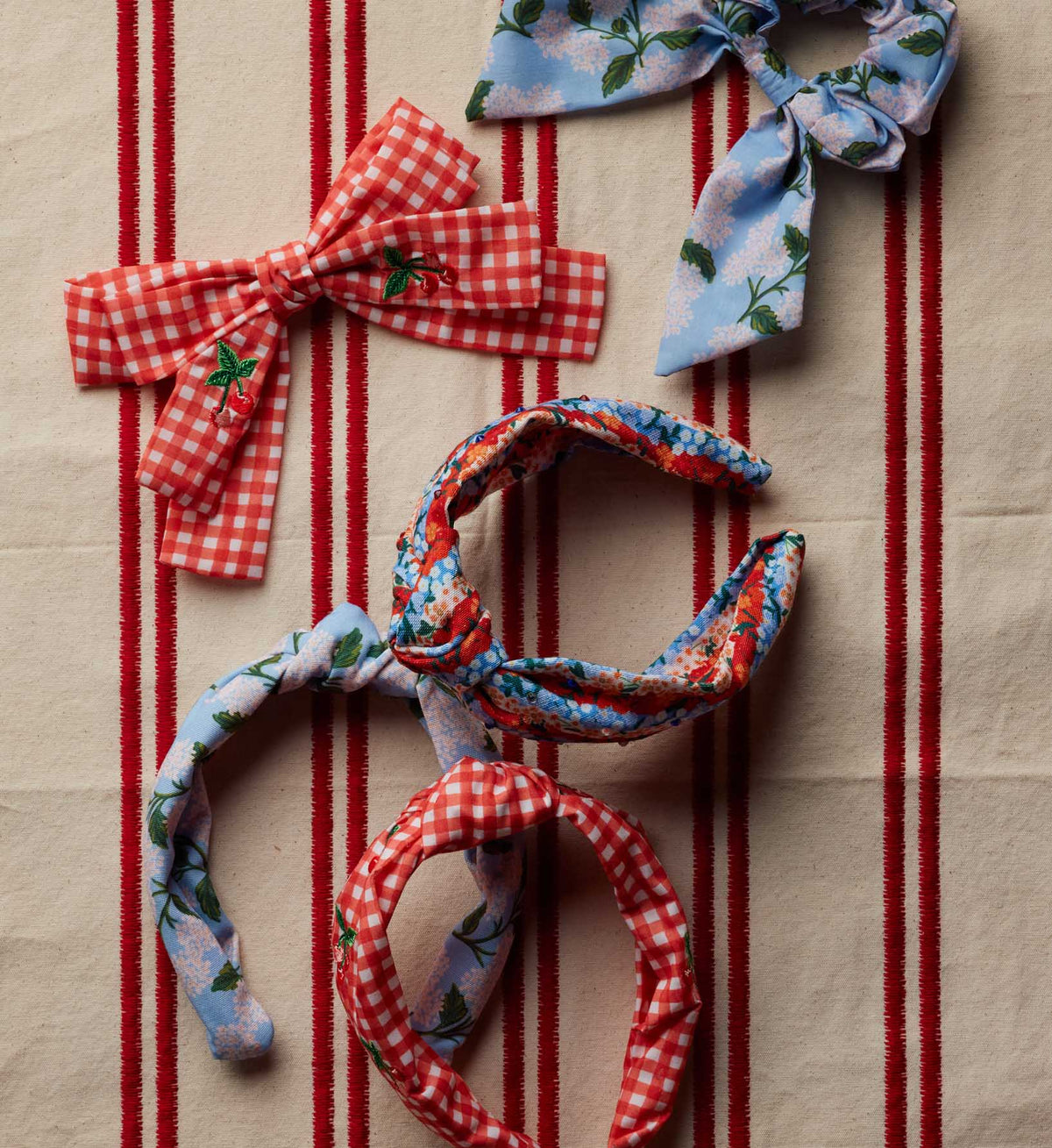 Bow Clip - Gingham Cherries